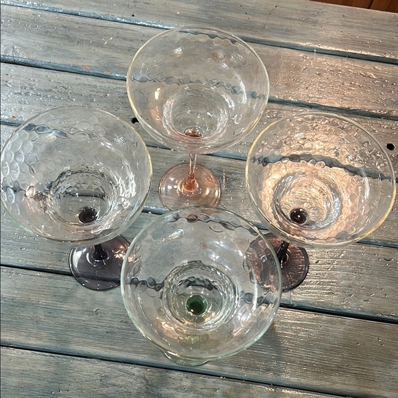 Qty 4 Hammered Art Margarita Glasses Multicolor Stem 8 oz. - Picture 5 of 6